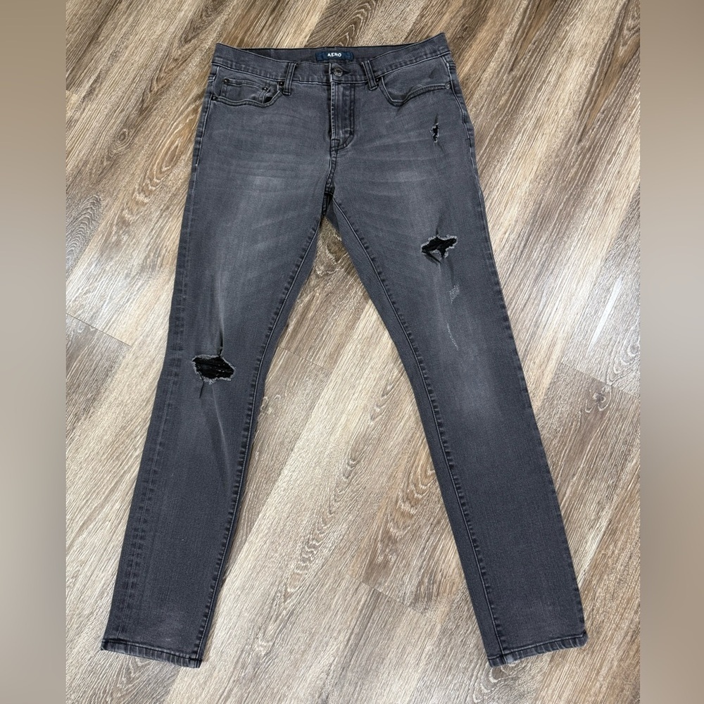 AERO Super‎ Skinny Black Jeans Grunge Punk Thrashed sz:30/32